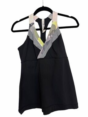 Lululemon Black Athletic Tank with Patterned V-Strap